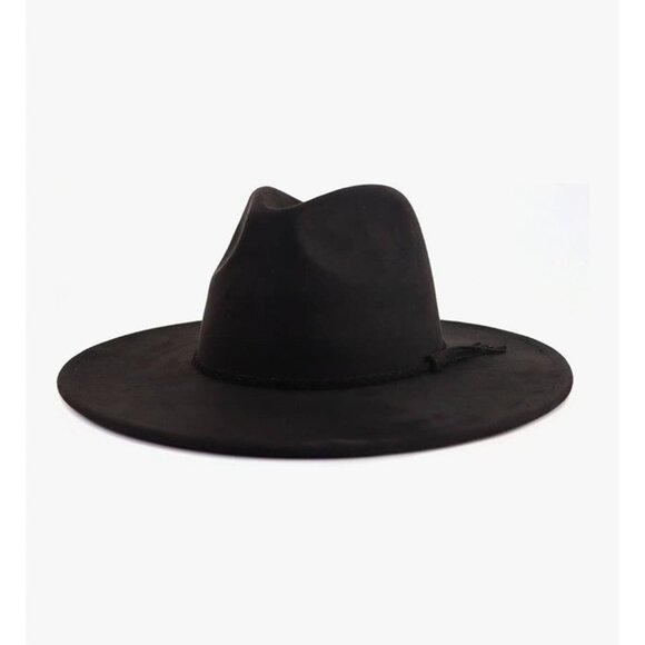 Wide Brim Black Fedora Hat For Men & Women - 22"-22.8" Adjustable Fit - Wool Fel - Picture 6 of 6